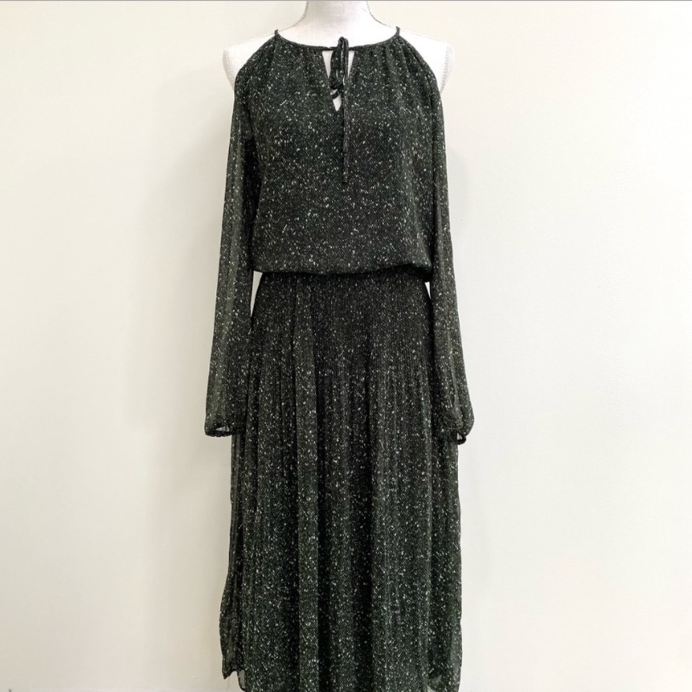 Michael Kora Dark Green Pleated Dress